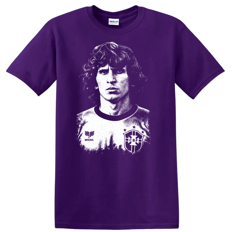 Retro soccer legend portrait of Arthur Antunes Coimbra black and white T shirt - Purple