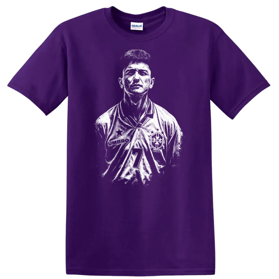 Retro soccer portrait of Romário de Souza Faria, legend style T shirt - Purple