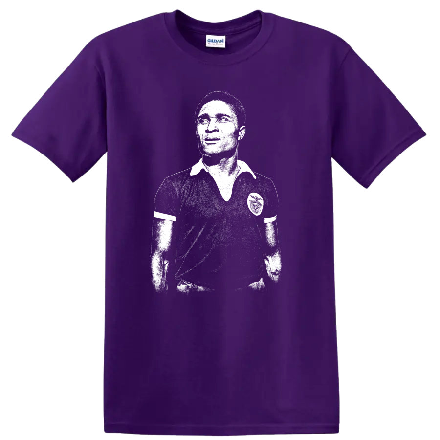 Retro black-and-white soccer legend portrait of Eusébio da Silva Ferreira T - Purple