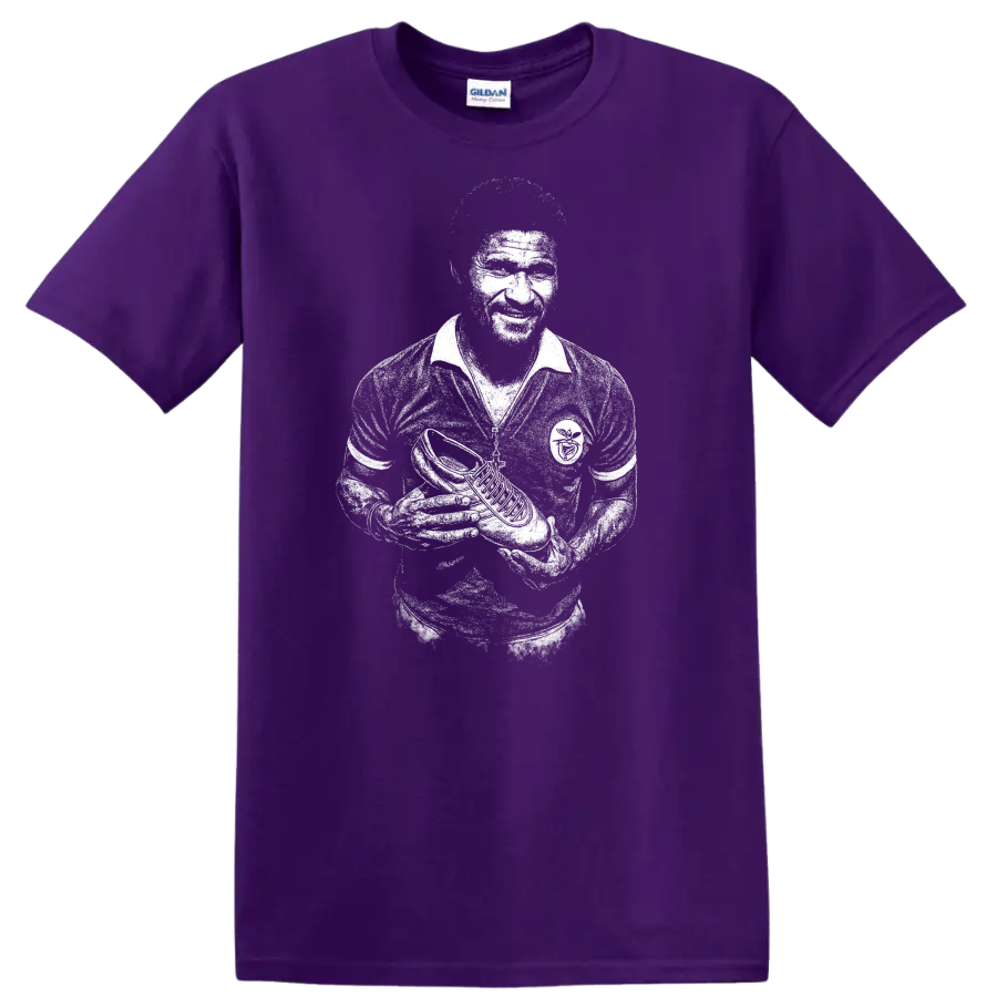 Retro black and white portrait of Eusébio da Silva Ferreira on T - Purple