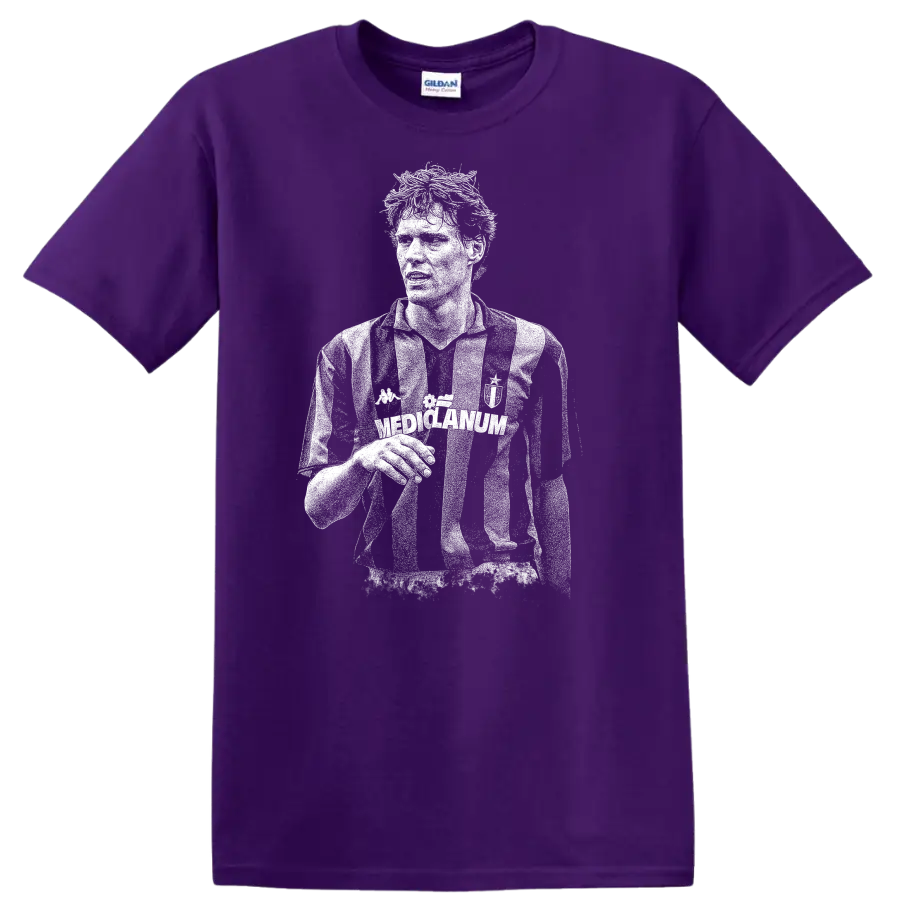 Black and white retro soccer portrait of Marco van Basten T shirt - Purple