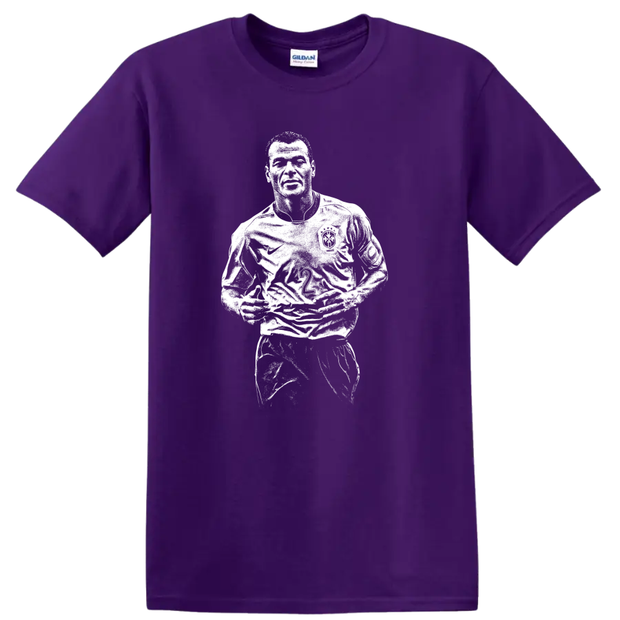 Retro soccer legend portrait style design inspired by Marcos Evangelista de Morais on T - Purple