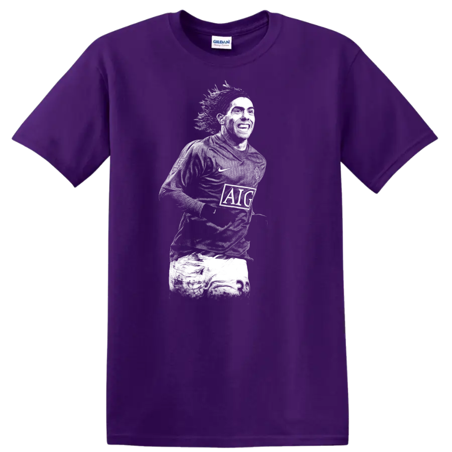 Retro soccer legend portrait of Carlos Alberto Tévez on T - Purple