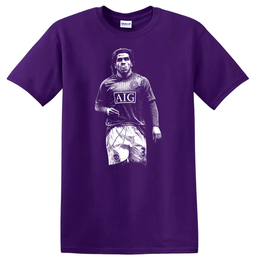 Retro soccer legend portrait style graphic featuring Carlos Alberto Tévez T - Purple