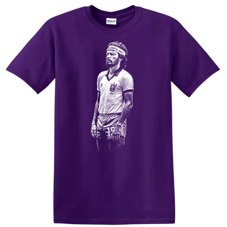Retro soccer legend portrait graphic of Sócrates Brasileiro on - Purple