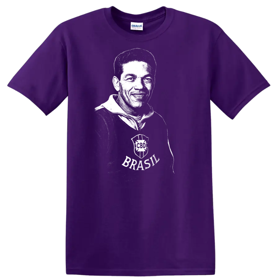 Black and white retro soccer legend portrait graphic T - Purple