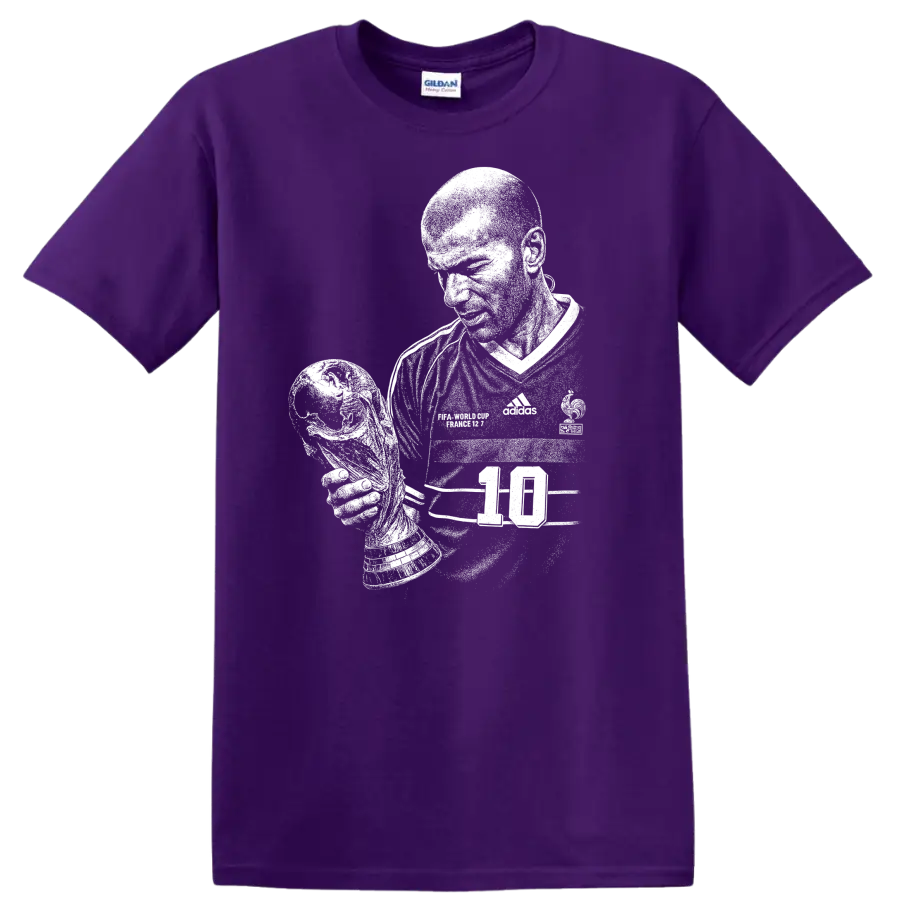 Retro black and white Zinedine Zidane soccer portrait T shirt - Purple