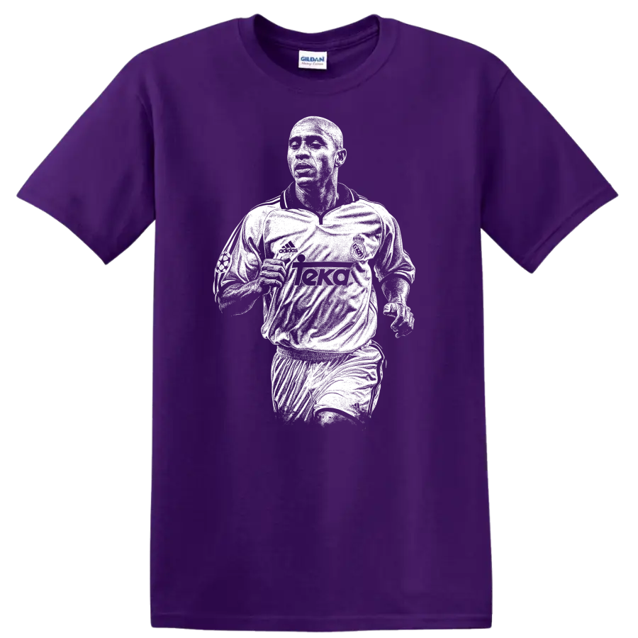 Retro soccer portrait of Roberto Carlos da Silva Rocha legend style T - Purple