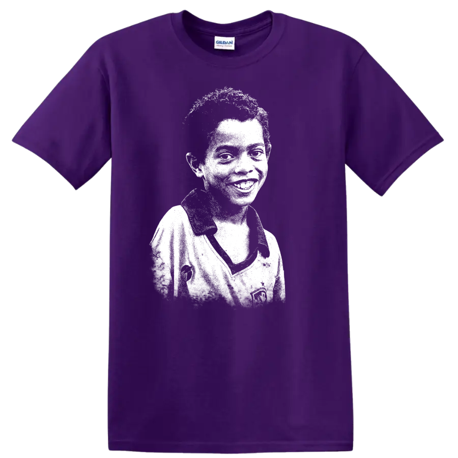 Retro pixel-style soccer legend portrait inspired by Ronaldo de Assis Moreira T - Purple