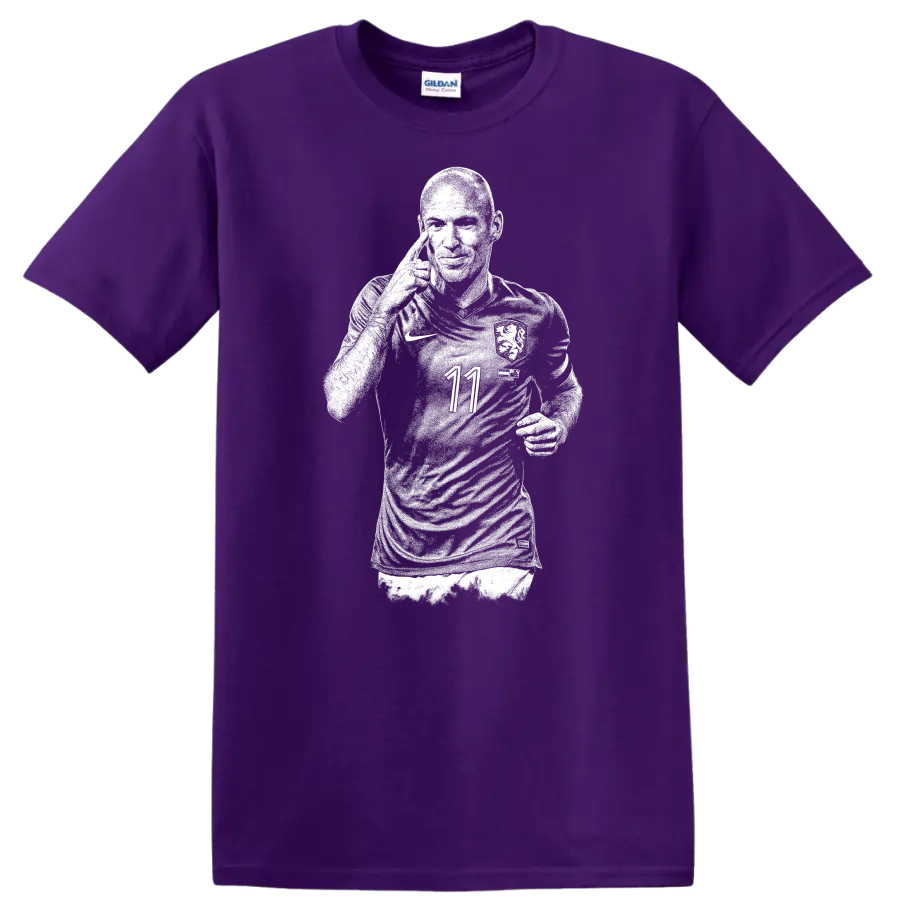Retro soccer portrait of Arjen Robben style graphic T - Purple