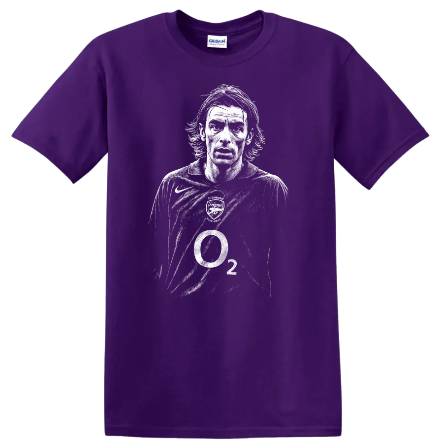 Retro soccer player portrait of Robert Pirès style in high-contrast black and white T shirt - Purple