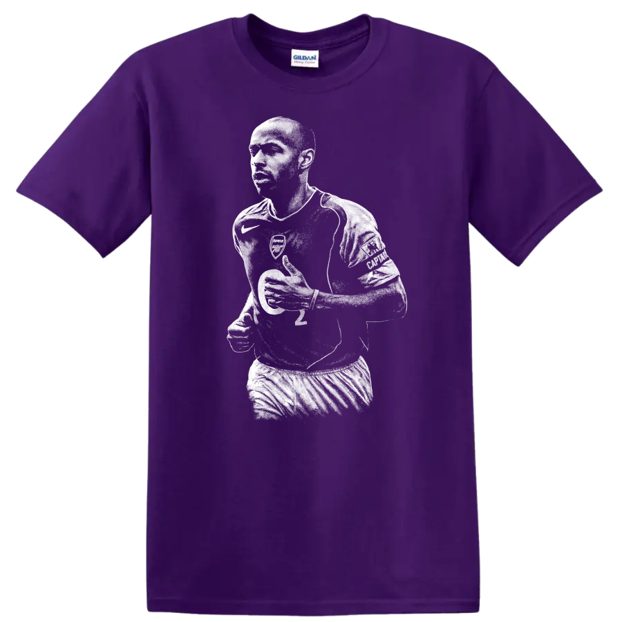 Black and white retro Thierry Henry soccer portrait T - Purple