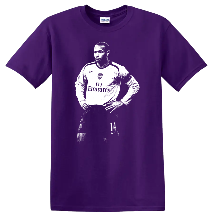 Retro black and white Thierry Henry soccer portrait style T - Purple