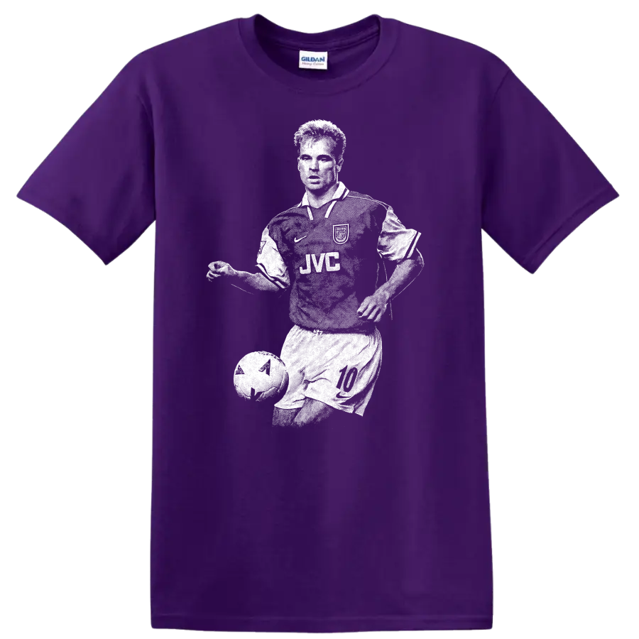 Retro soccer player portrait of Dennis Bergkamp on T - Purple