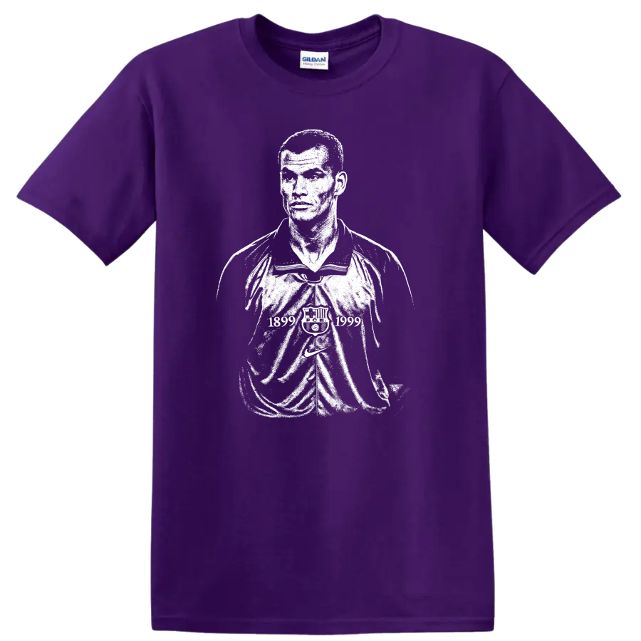 Retro black and white Rivaldo soccer portrait graphic T - Purple