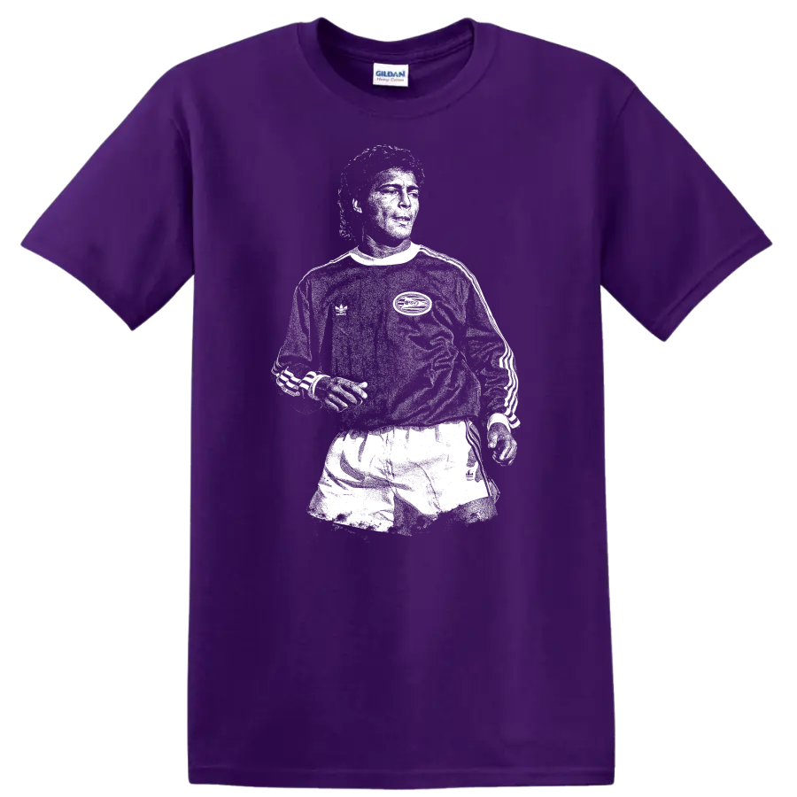 Retro soccer legend portrait of Romário in high-contrast black and white T Shirt - Purple