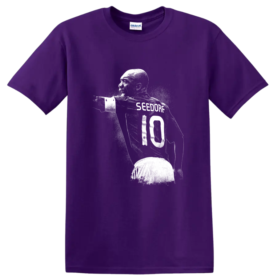 Retro soccer portrait design of Clarence Seedorf style T - Purple
