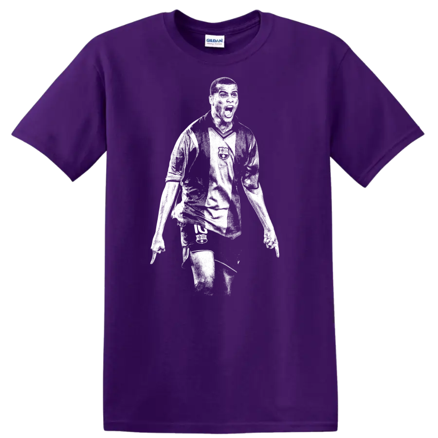 Black and white retro soccer portrait of Rivaldo style T - Purple