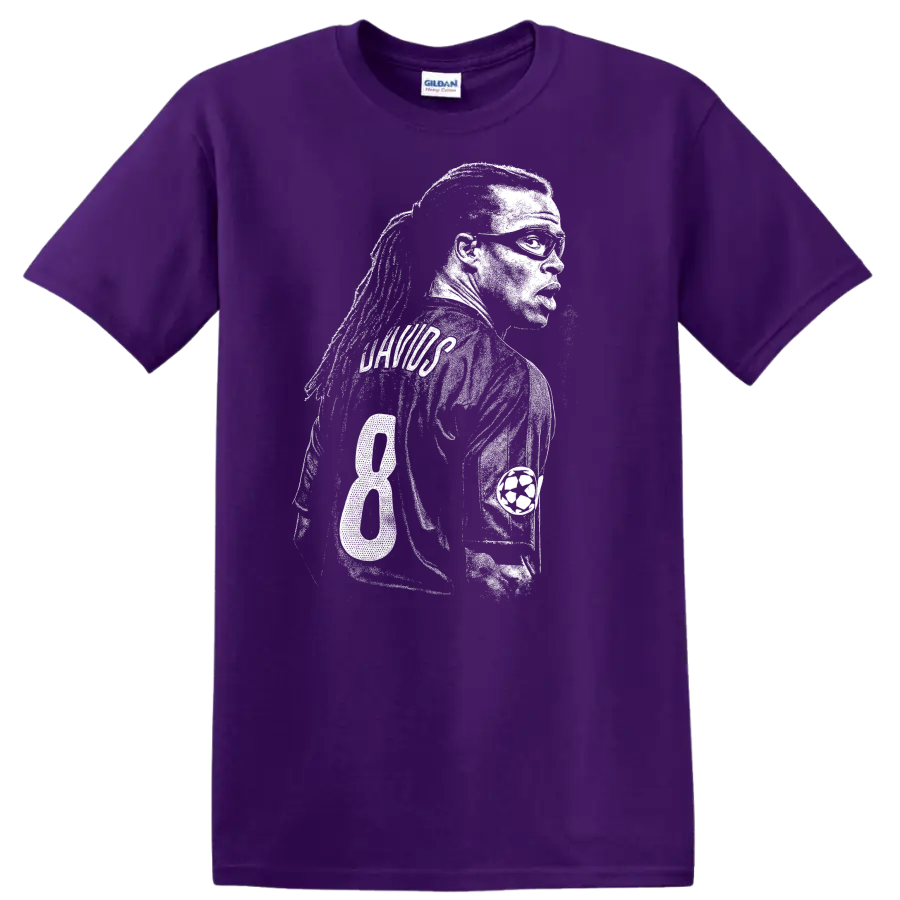 Black and white retro soccer player portrait design T - Purple