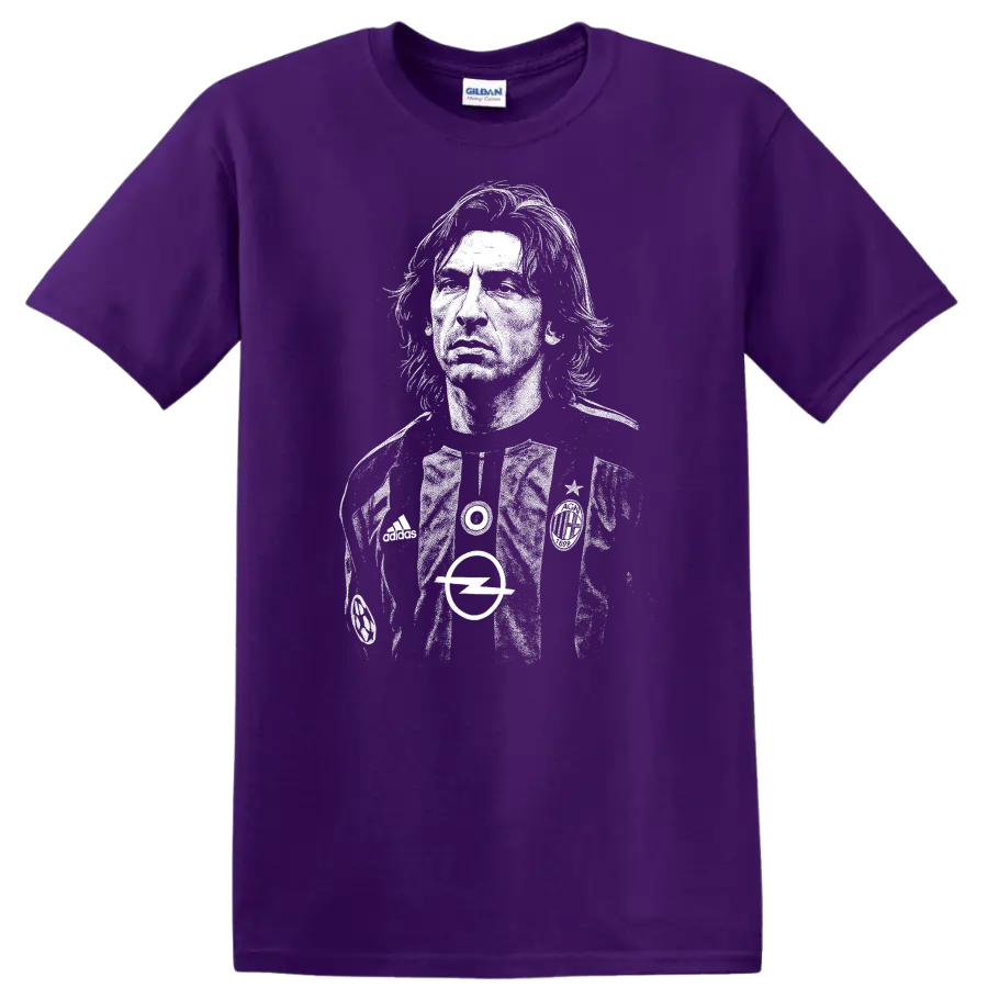 High-contrast retro Andrea Pirlo soccer portrait T Shirt - Purple