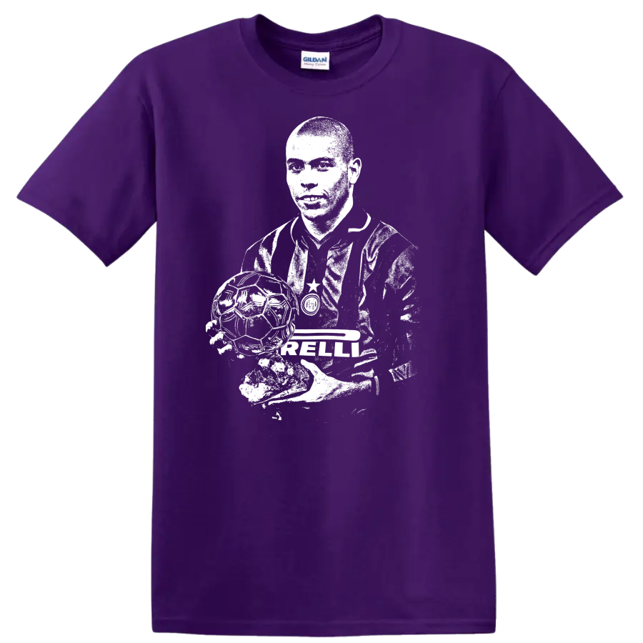 Retro soccer portrait graphic inspired by Ronaldo Nazário on a T - Purple
