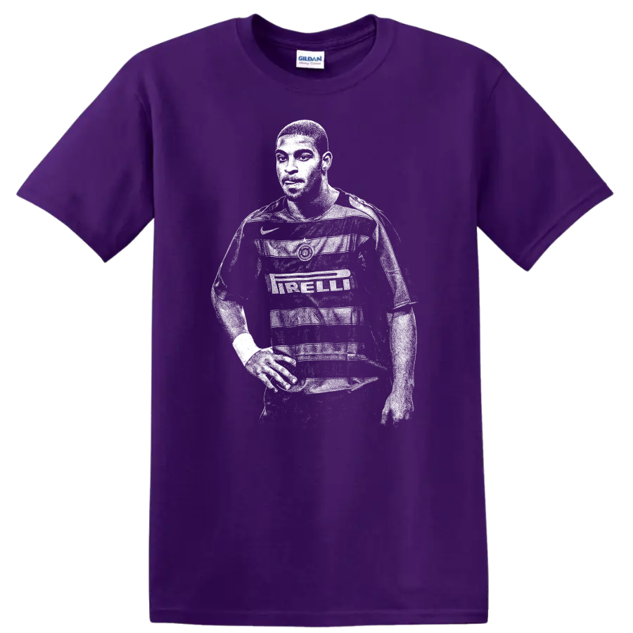 Retro soccer player portrait of Adriano Leite Ribeiro in black and white T shirt - Purple