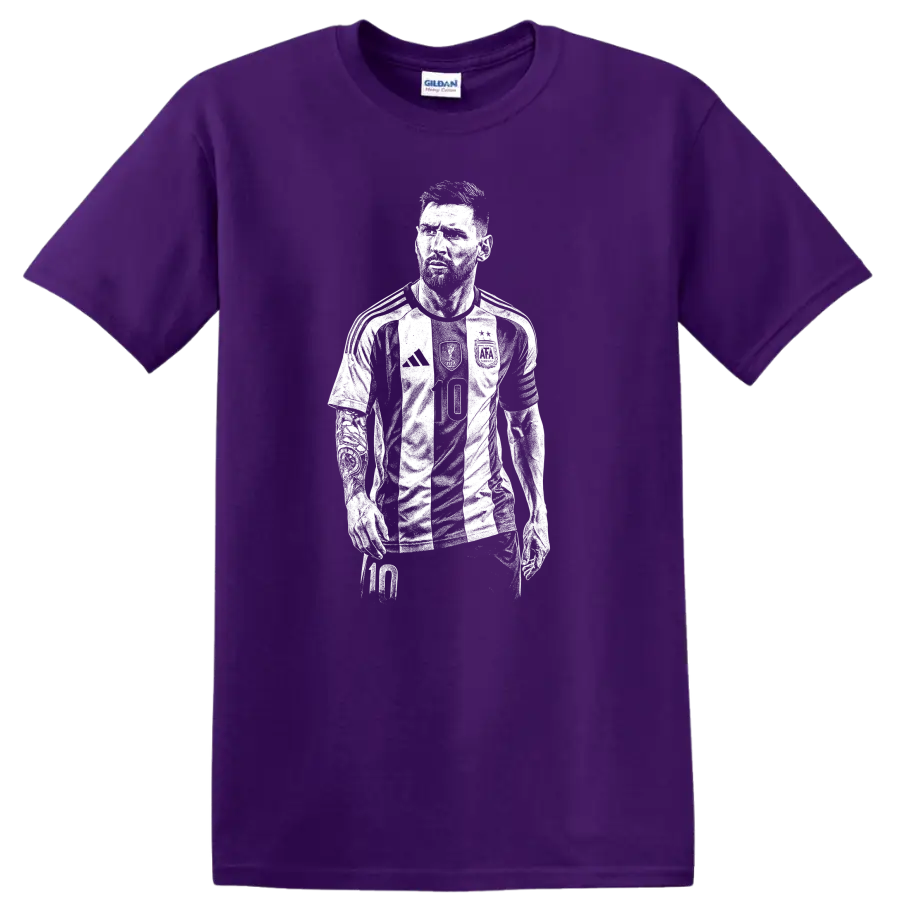 Retro soccer Lionel Messi portrait legend style T - Purple