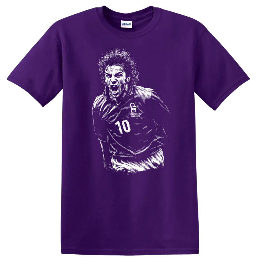Black and white retro soccer portrait of Alessandro Del Piero style T-shirt - Purple
