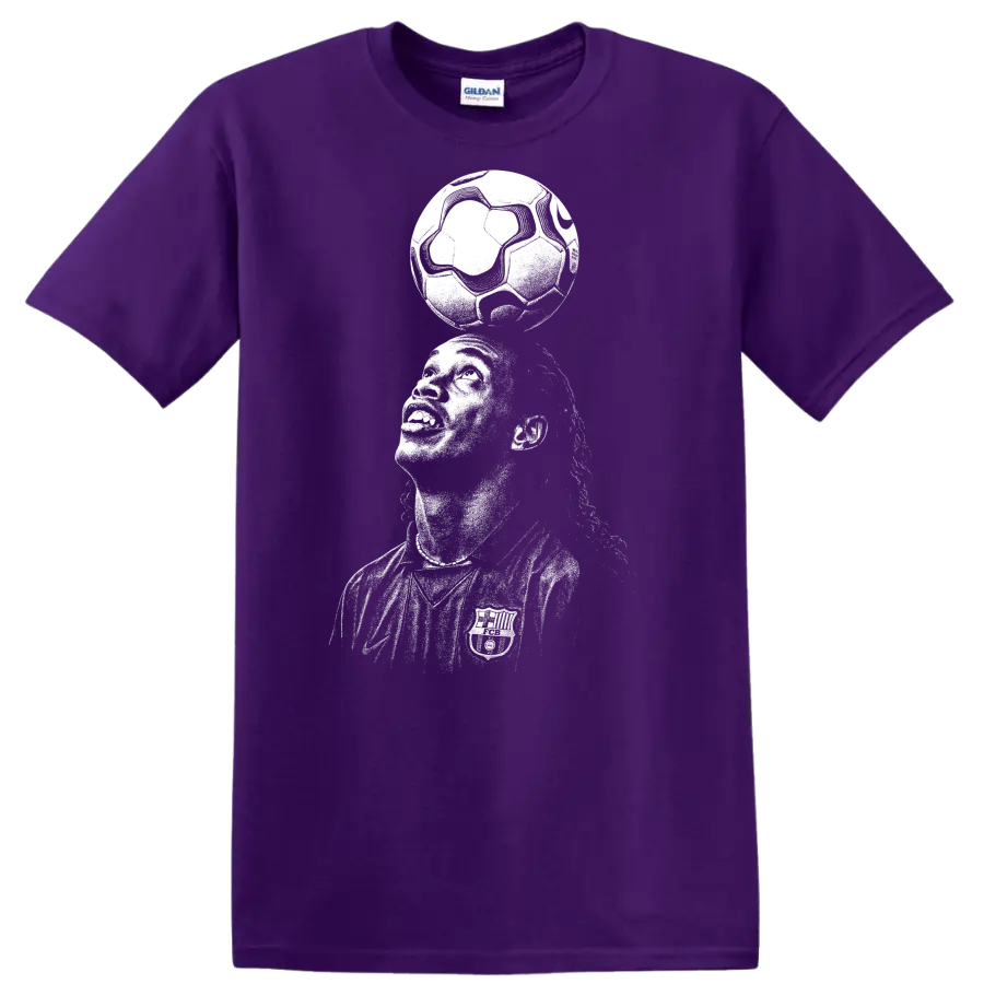 Black and white retro soccer player portrait graphic T - Purple