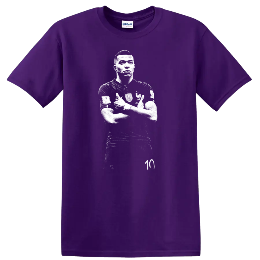 Retro soccer portrait style design inspired by Kylian Mbappé on a T - Purple