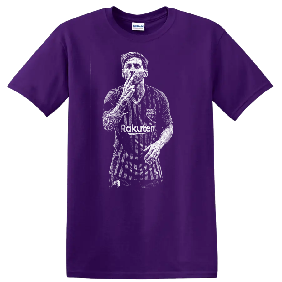 Black and white retro soccer player portrait legend style T - Purple