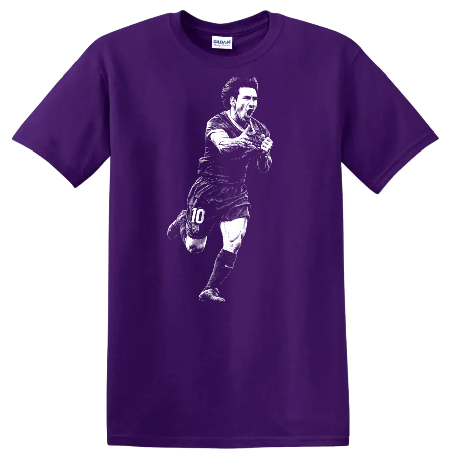 Retro soccer portrait of Lionel Messi in black and white on a - Purple
