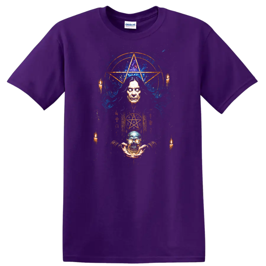 Heavy Metal Occult Legend Skull T Shirt Retro Rock Album Cover Style - Purple
