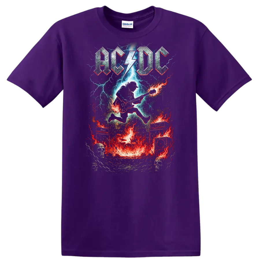 AC DC Retro Rock Lightning Guitar Heavy Metal T Shirt - Purple