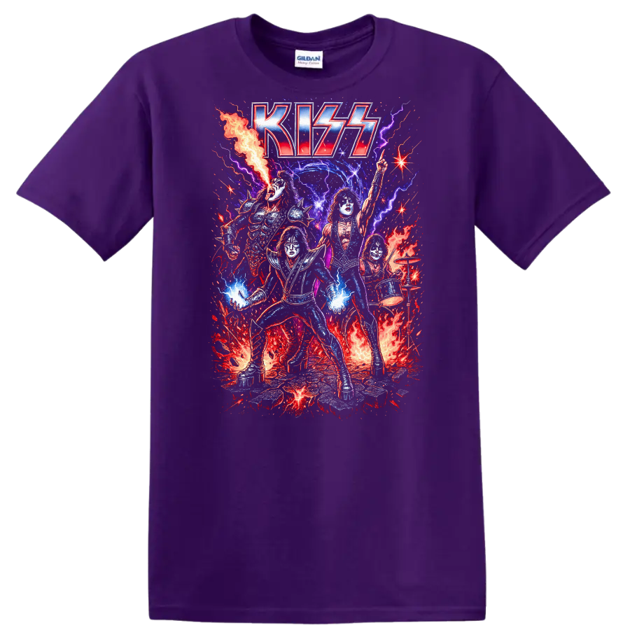KISS Retro Heavy Metal Rock Band Album Cover Legend Style T Shirt - Purple