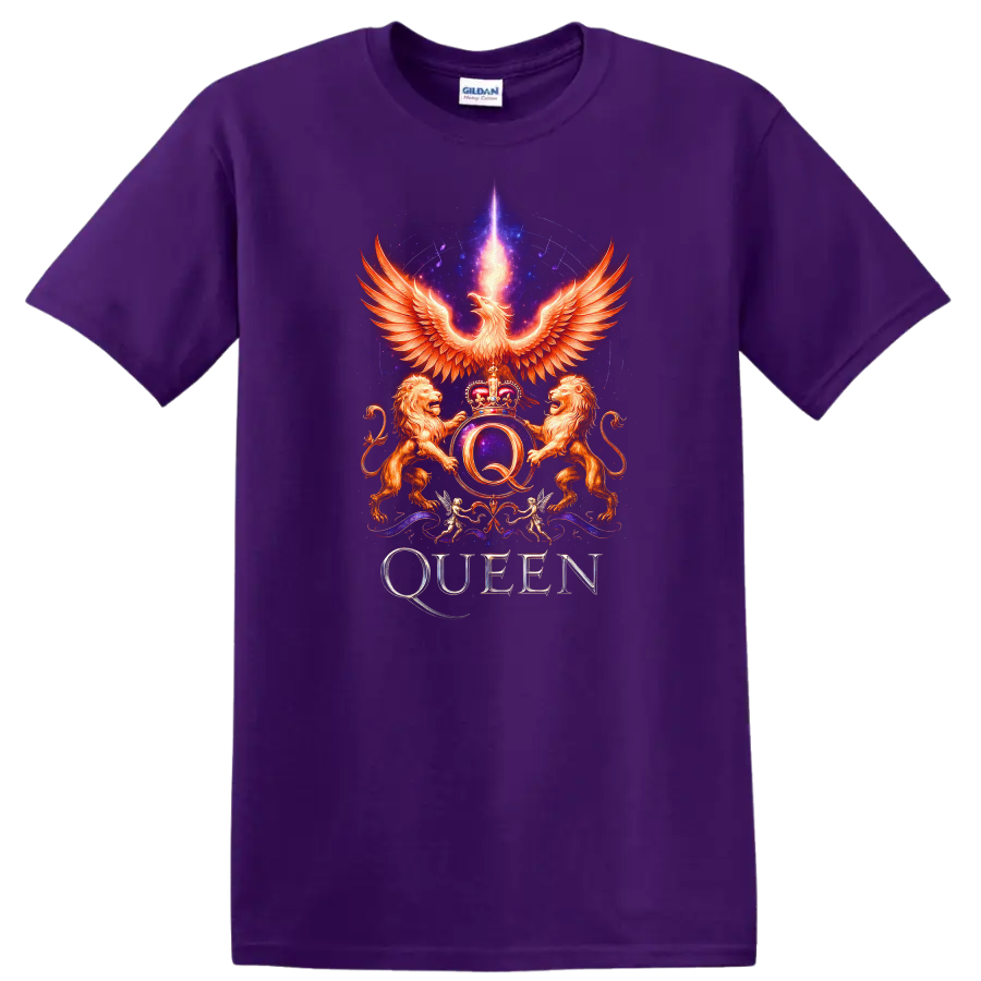 Retro Rock Queen Phoenix Crest Heavy Metal Band Style T Shirt - Purple