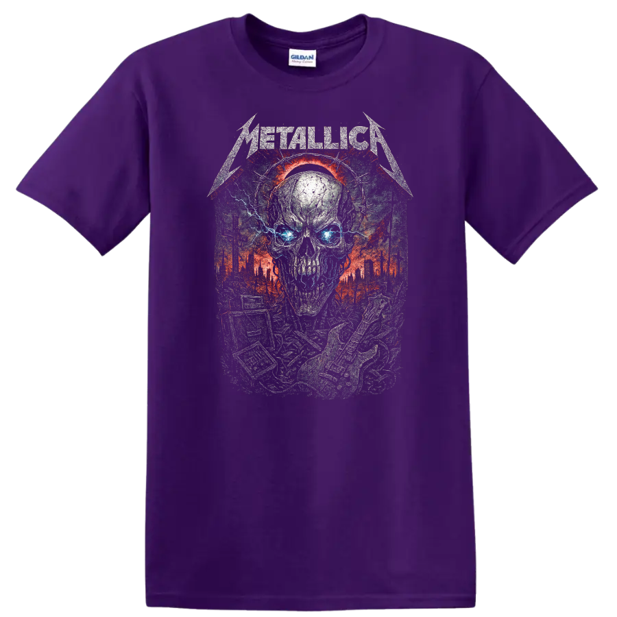 Metallica Skull Heavy Metal Album Art Graphic T Shirt - Purple