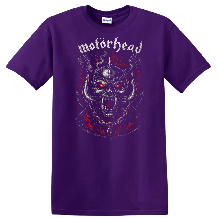 Motörhead Heavy Metal Skull Flames Retro Band Style T Shirt - Purple