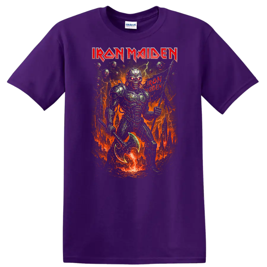 Iron Maiden Retro Heavy Metal Album Cover Style T Shirt - Purple