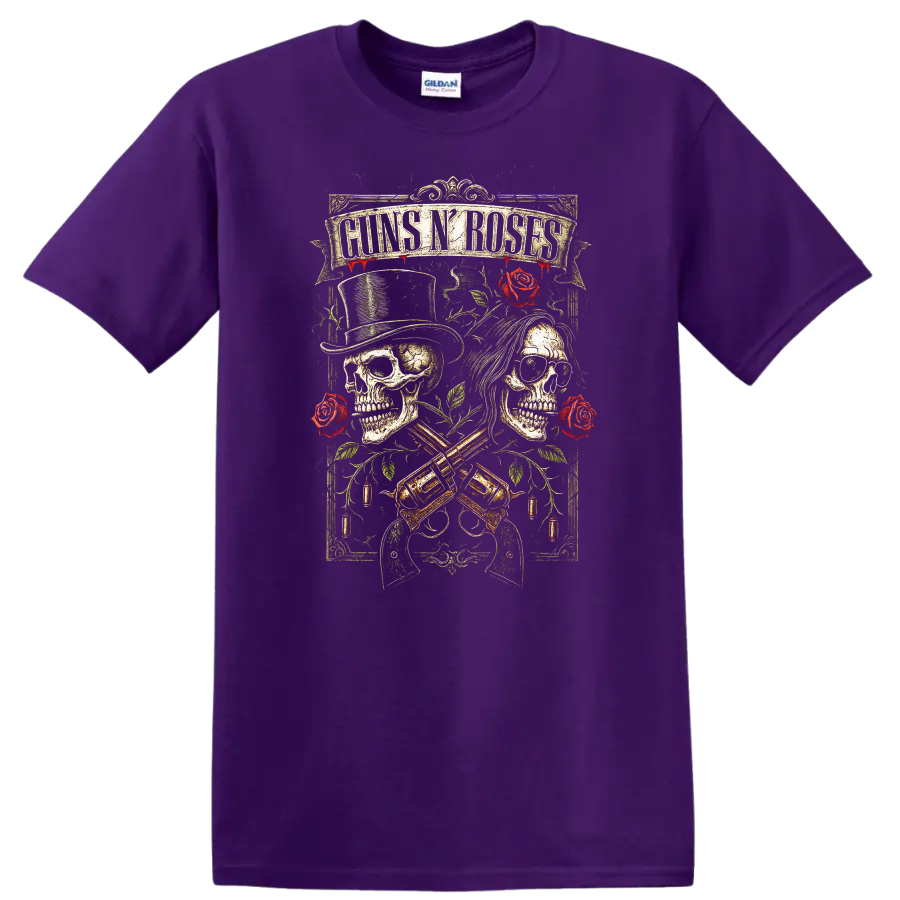 Guns N’ Roses Retro Heavy Metal Skull Roses T Shirt - Purple