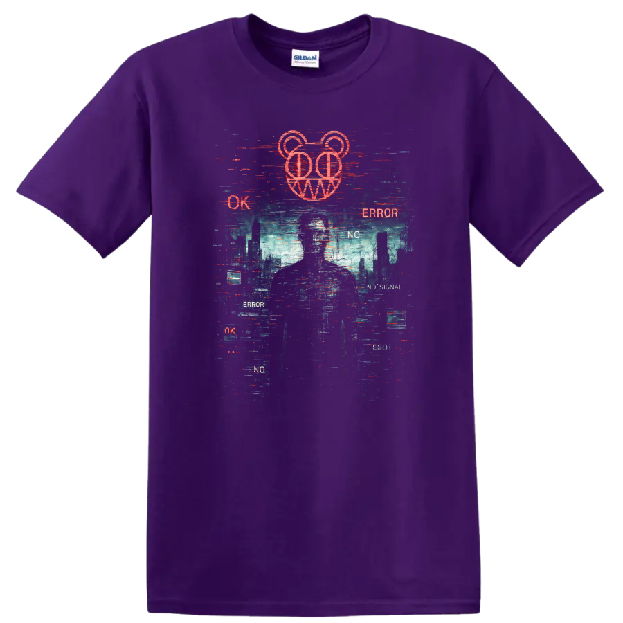 Retro Glitch Heavy Metal Album Cover Style T Shirt - Purple