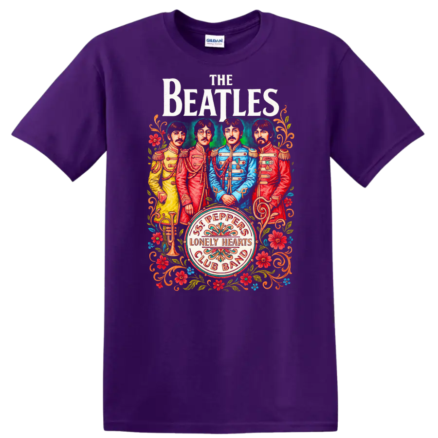 The Beatles Sgt. Pepper Inspired Retro Rock Legend T Shirt - Purple