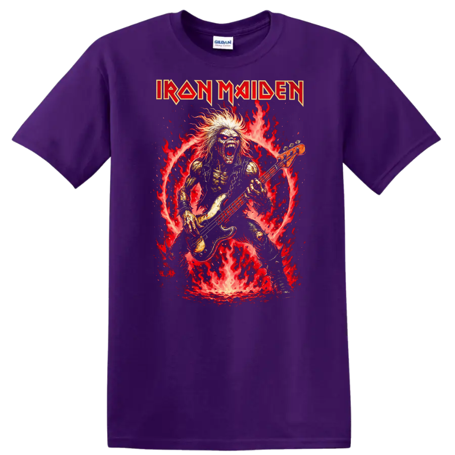 Iron Maiden Heavy Metal Album Cover Flame Bassist T Shirt - Purple