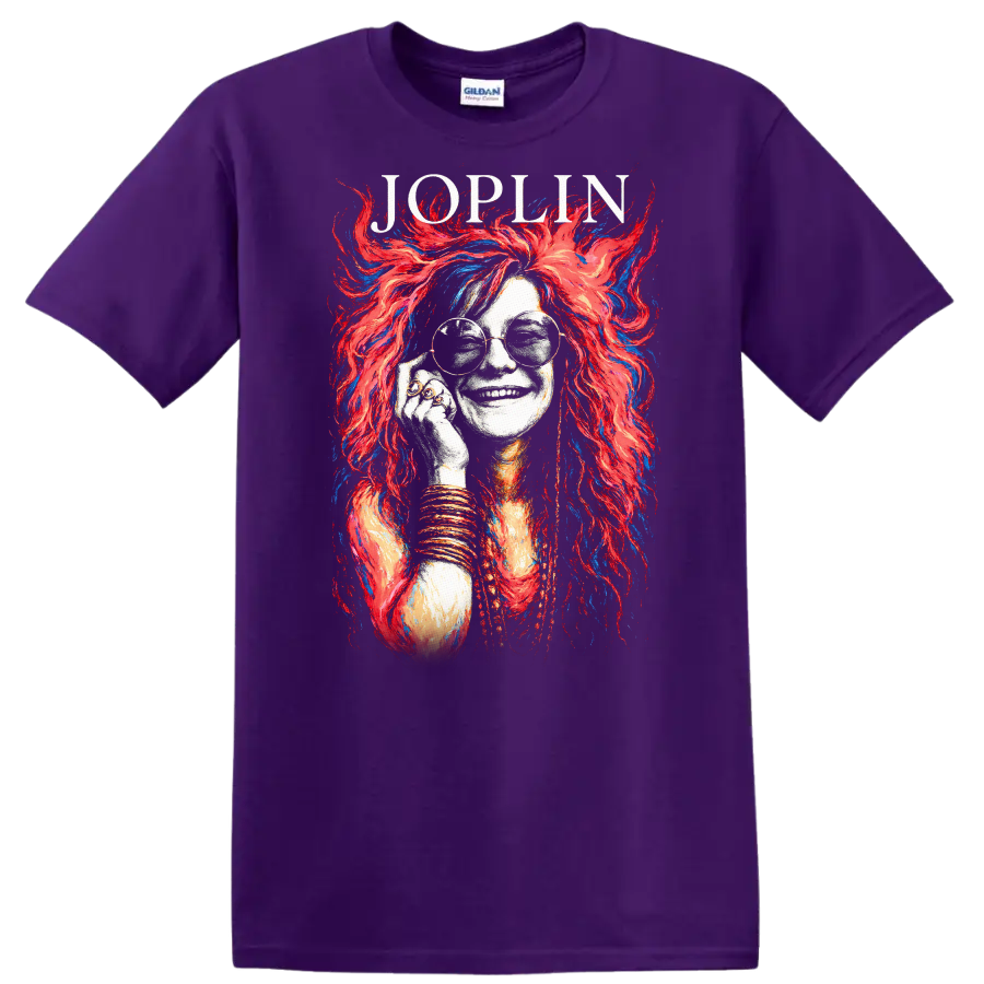Joplin Retro Rock Heavy Metal Album Style Portrait T Shirt - Purple