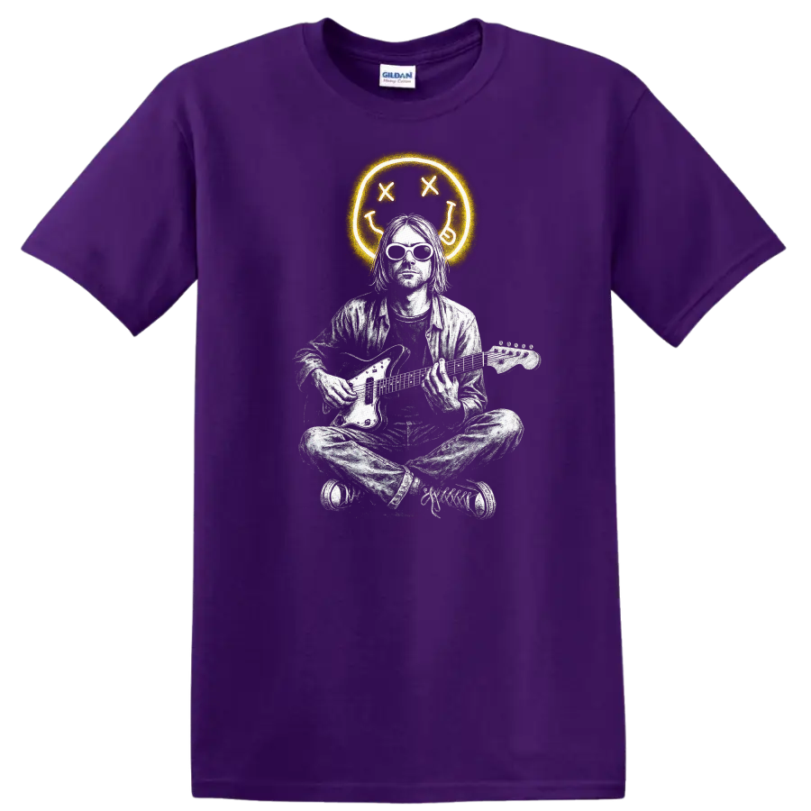 Retro Rock Heavy Metal Nirvana Style Guitar Player T Shirt - Purple