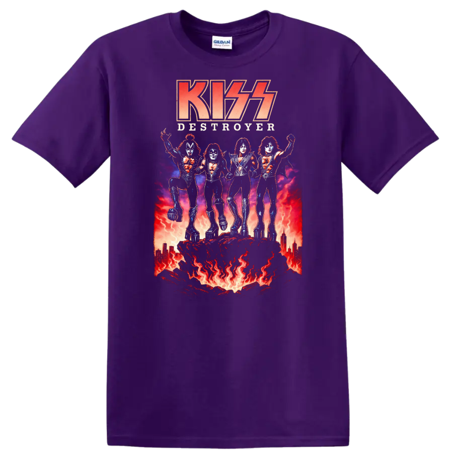 KISS Destroyer Retro Heavy Metal Album Cover Legend Style T Shirt - Purple