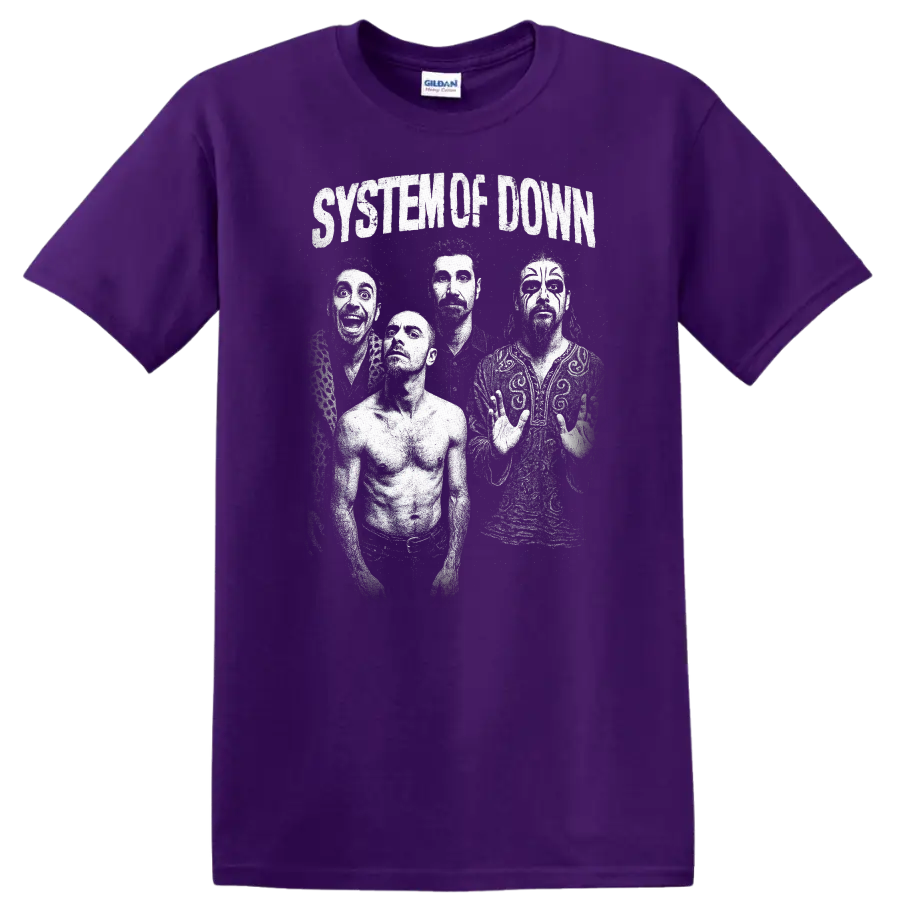 System Of Down Retro Rock Heavy Metal Band Album Cover Style T Shirt - Purple