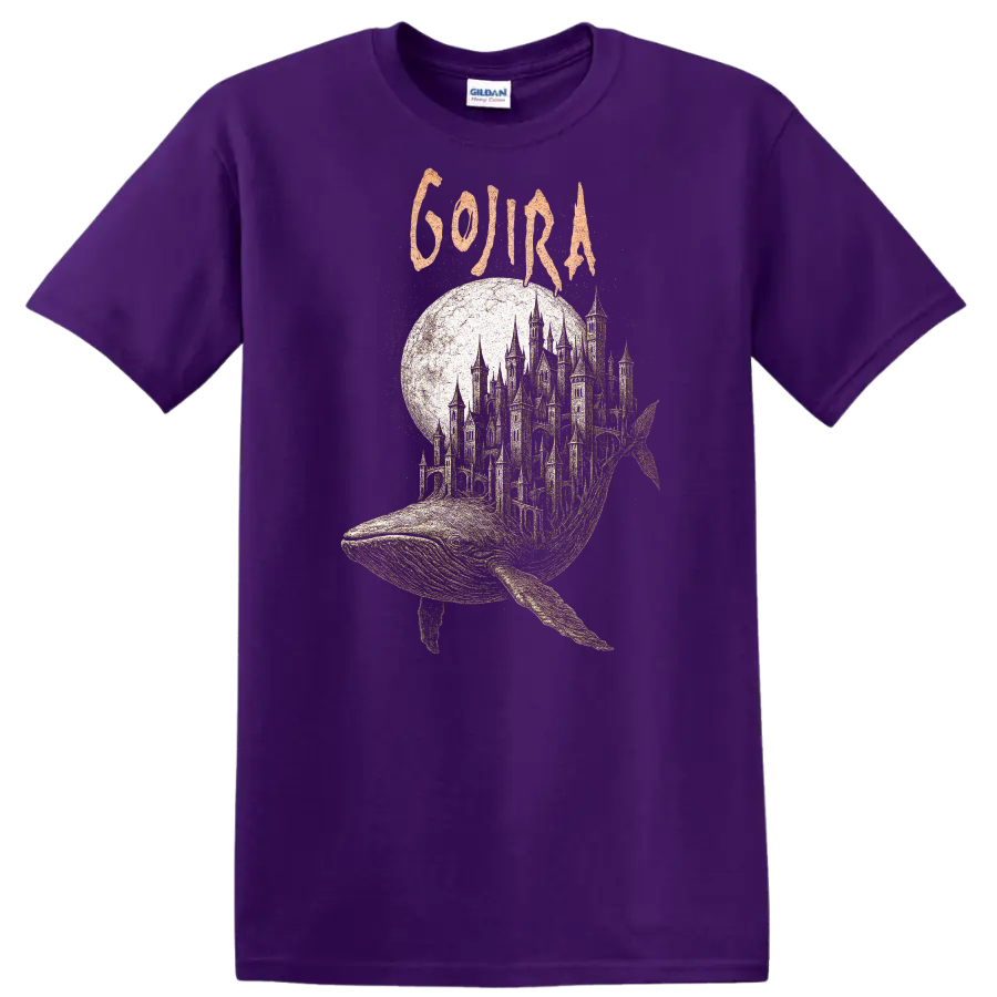 Retro Rock Whale Castle Heavy Metal Album Cover T Shirt - Purple