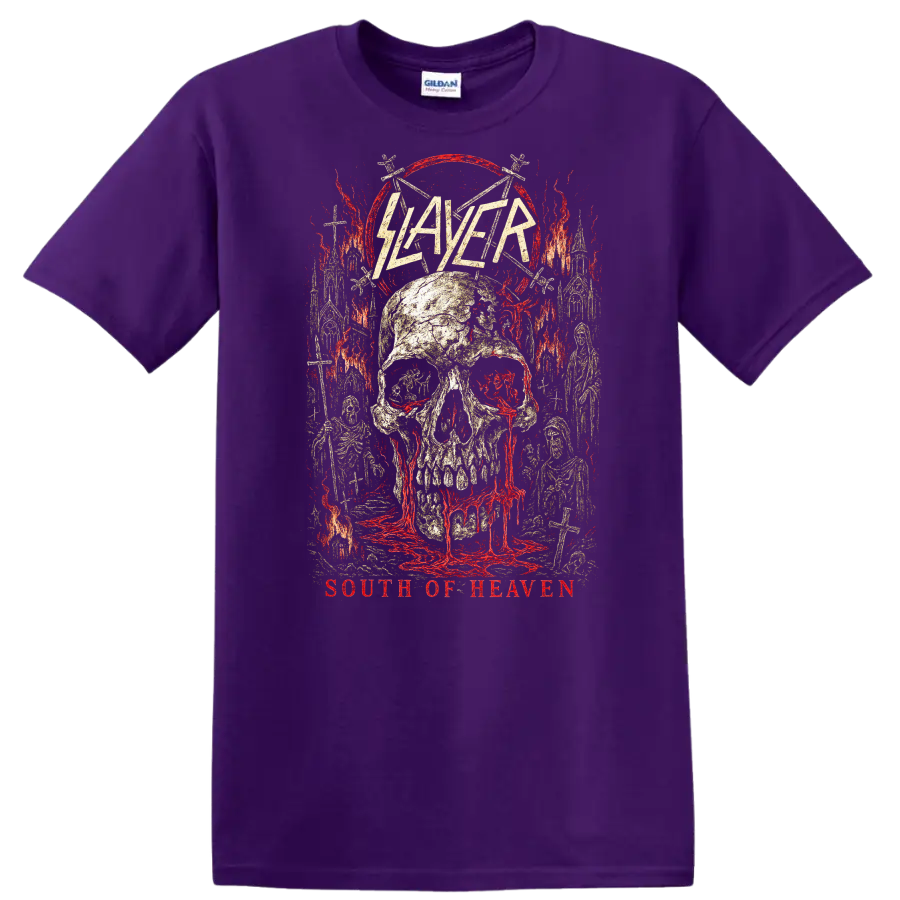 Slayer South of Heaven Retro Heavy Metal Skull T Shirt - Purple