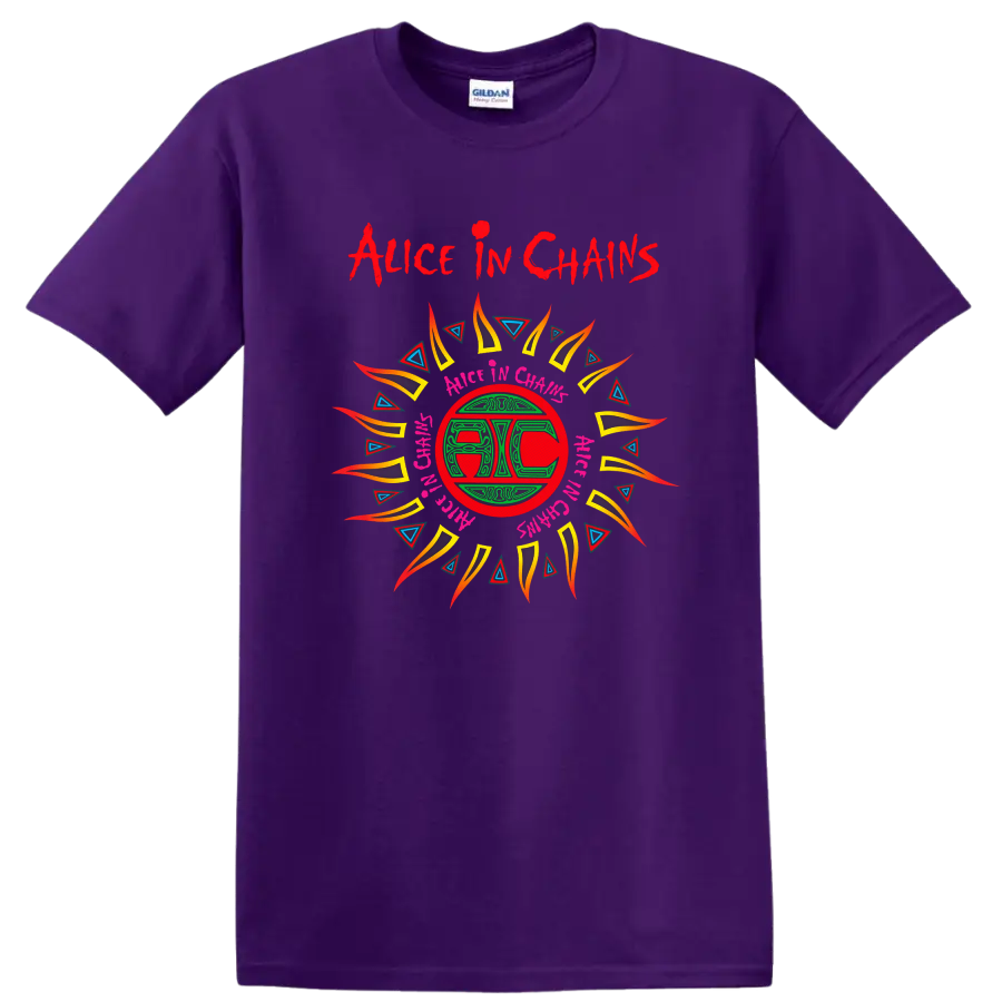 Alice In Chains Retro Heavy Metal Album Art T Shirt on a Purple T Shirt